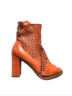Designer Premium Quality Open Toe Genuine Leather Perforated Ankle Boots- Brown